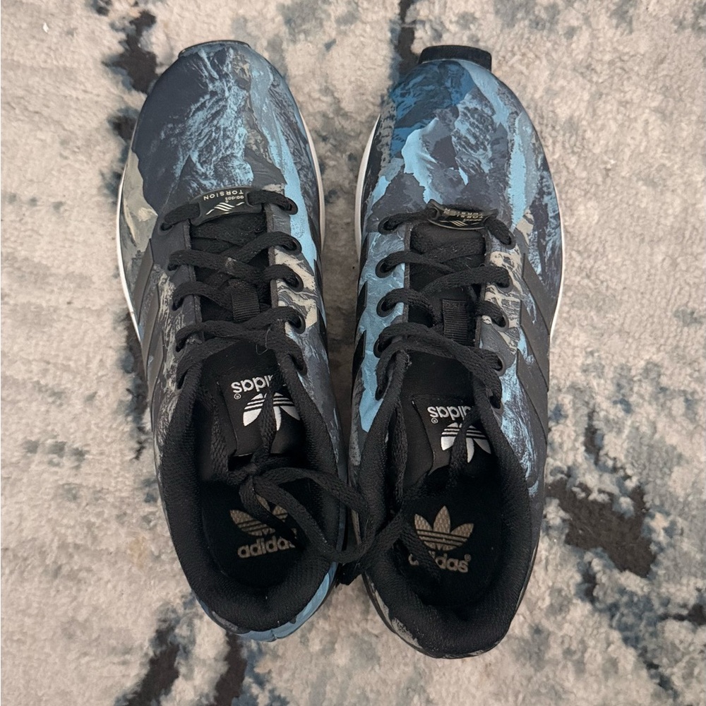 adidas Black and Blue Marble-Print Running Shoes